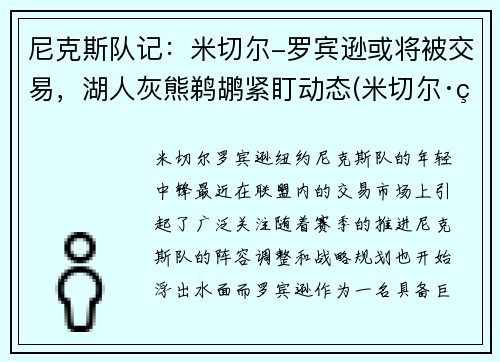 尼克斯队记：米切尔-罗宾逊或将被交易，湖人灰熊鹈鹕紧盯动态(米切尔·罗宾逊虎扑)