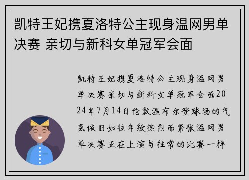 凯特王妃携夏洛特公主现身温网男单决赛 亲切与新科女单冠军会面